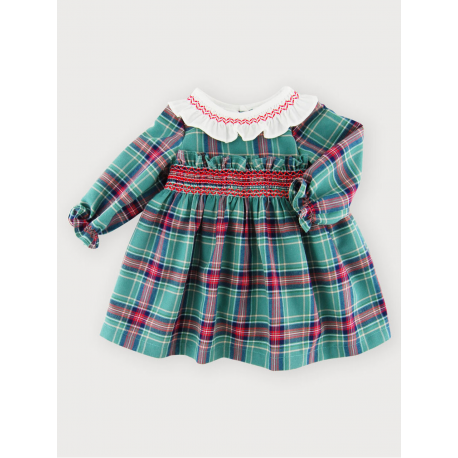 VESTIDO CUADROS VERDES BORDADO EN ROJO