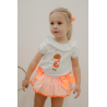 CONJUNTO CAMISETA SHORT/FALDITA  BORDADO  FLÚOR NARANJA