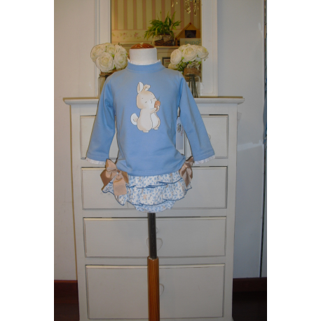 CONJUNTO SUDADERA C/SHORT-FALDITA CONEJOS AZUL EMPOLVADO