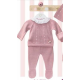 CONJUNTO PRIMERA PUESTA ROSA EMPOLVADO CUELLO BORDADO