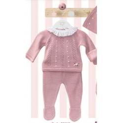 CONJUNTO PRIMERA PUESTA ROSA EMPOLVADO CUELLO BORDADO