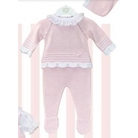 CONJUNTO PRIMERA PUESTA ROSA BEBE CON BLANCO