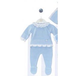 CONJUNTO PRIMERA PUESTA AZUL EMPOLVADO CON BLANCO