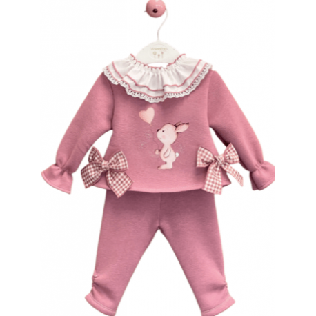 CONJUNTO SUDADERA C/LEGGINS Y CAMISETA ROSA EMPOLVADO SISI