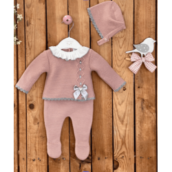 CONJUNTO 3 PZAS.PRIMERA PUESTA ROSA EMPOLVADO/GRIS