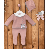 CONJUNTO 3 PZAS.PRIMERA PUESTA ROSA EMPOLVADO/GRIS