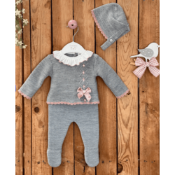 CONJUNTO 3PZAS PRIMERA PUESTA GRIS/ROSA EMPOLVADO