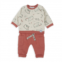 CONJUNTO SUDADERA C/PANTALÓN OSOS MARFIL-CORAL UNISEX