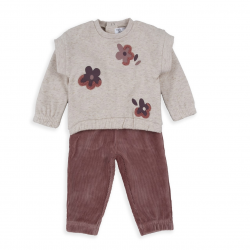 CONJUNTO SUDADERA C/PANTALÓN  ROSA-MARFIL FLORES