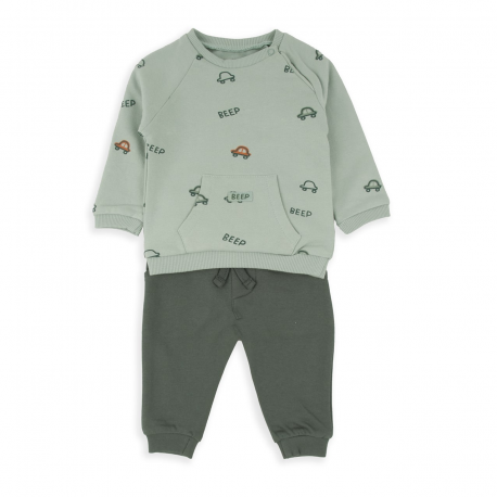 CONJUNTO SUDADERA C/PANTALÓN COCHES VERDE UNISEX