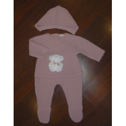 CONJUNTO 3 PZAS. PRIMERA PUESTA OSITO ROSA EMPOLVADO
