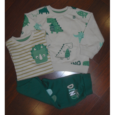 CONJUNTO SUDADERA-PANTALÓN-CAMISETA  DINO VERDE/CRUDO UNISEX