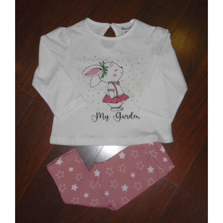 CONJUNTO CAMISETA C/LEGGINS ROSA ESTRELLAS CONEJITA