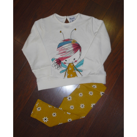 CONJUNTO CAMISETA C/LEGGINS ARENA/MOSTAZA FLOR