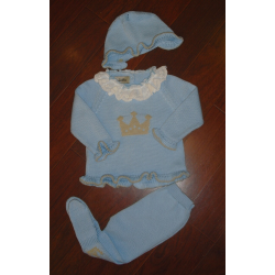 CONJUNTO PRIMERA PUESTA AZUL EMPOLVADO CON CHOCOLATE PASTELITO