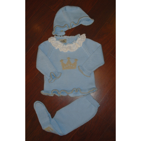 CONJUNTO PRIMERA PUESTA AZUL EMPOLVADO CON CHOCOLATE PASTELITO