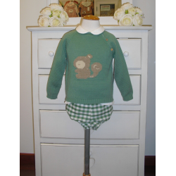CONJUNTO BLUSA CON RANITA Y JERSEY VERDE ARDILLA