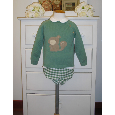 CONJUNTO BLUSA CON RANITA Y JERSEY VERDE ARDILLA