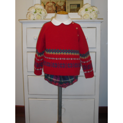 CONJUNTO BLUSA CON RANITA Y JERSEY ROJO CUADRO ESCOCÉS
