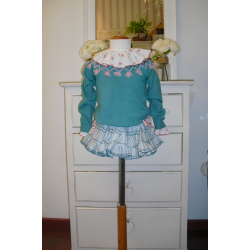 CONJUNTO BLUSA C/SHORT-FALDITA Y JERSEY VERDEAGUA ROSA