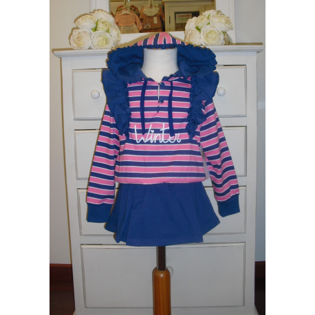 CONJUNTO SUDADERA C/SHORT-FALDITA MARINO FUCSIA RAYAS