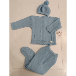 CONJUNTO PRIMERA PUESTA 3PZAS. TRENZAS AZUL EMPOLVADO