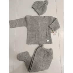 CONJUNTO PRIMERA PUESTA 3PZAS. TRENZAS GRIS