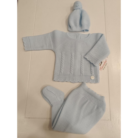 CONJUNTO PRIMERA PUESTA 3PZAS. TRENZAS CELESTE