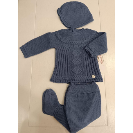 CONJUNTO PRIMERA PUESTA 3 PZAS. CANESÚ AZUL INDIGO