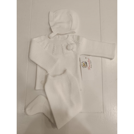 CONJUNTO PRIMERA PUESTA 3PZAS. CANESÚ TRENZAS BLANCO