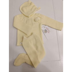 CONJUNTO PRIMERA PUESTA 3PZAS. CANESÚ TRENZAS AMARILLO
