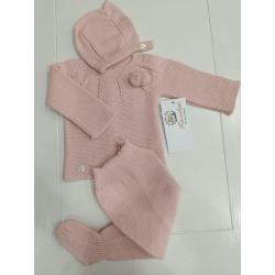 CONJUNTO PRIMERA PUESTA 3PZAS. CANESÚ TRENZAS ROSA EMPOLVADO