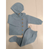 CONJUNTO PRIMERA PUESTA CHAQUETA-POLAINA-CAPOTA AZUL EMPOLVADO