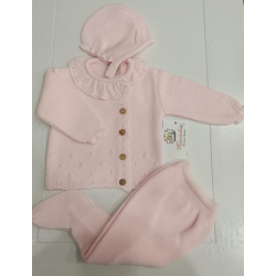 CONJUNTO PRIMERA PUESTA CHAQUETA-POLAINA-CAPOTA ROSA BEBE