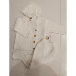CONJUNTO PRIMERA PUESTA CHAQUETA-POLAINA-CAPOTA BLANCO