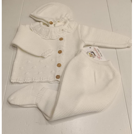 CONJUNTO PRIMERA PUESTA CHAQUETA-POLAINA-CAPOTA MARFIL