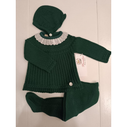 CONJUNTO PRIMERA PUESTA PUNTILLA VERDE BOTELLA