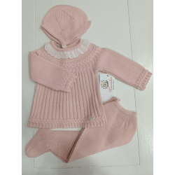 CONJUNTO PRIMERA PUESTA PUNTILLA ROSA EMPOLVADO
